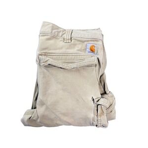 Carhartt Relaxed Fit Mens Cargo Pants 34x34 Khaki Cotton Workwear Utility Pocket